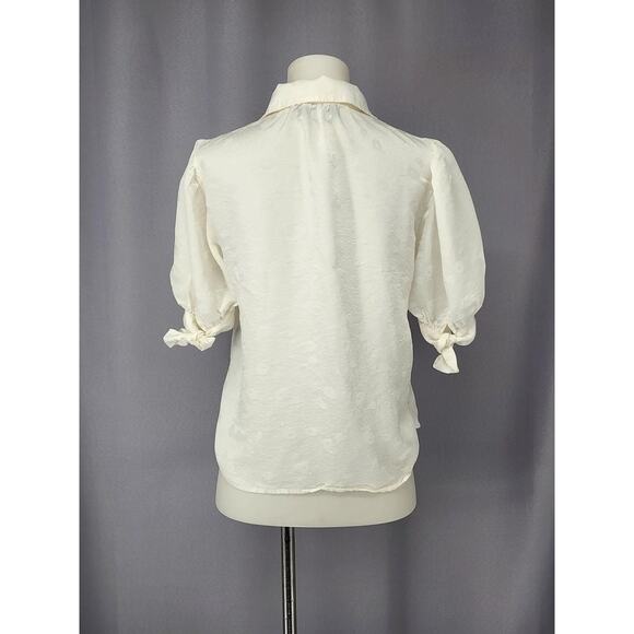 The Kooples Shirt Womens Small White Silk Blend Puff Sleeve Button Jacquard - Picture 3 of 15